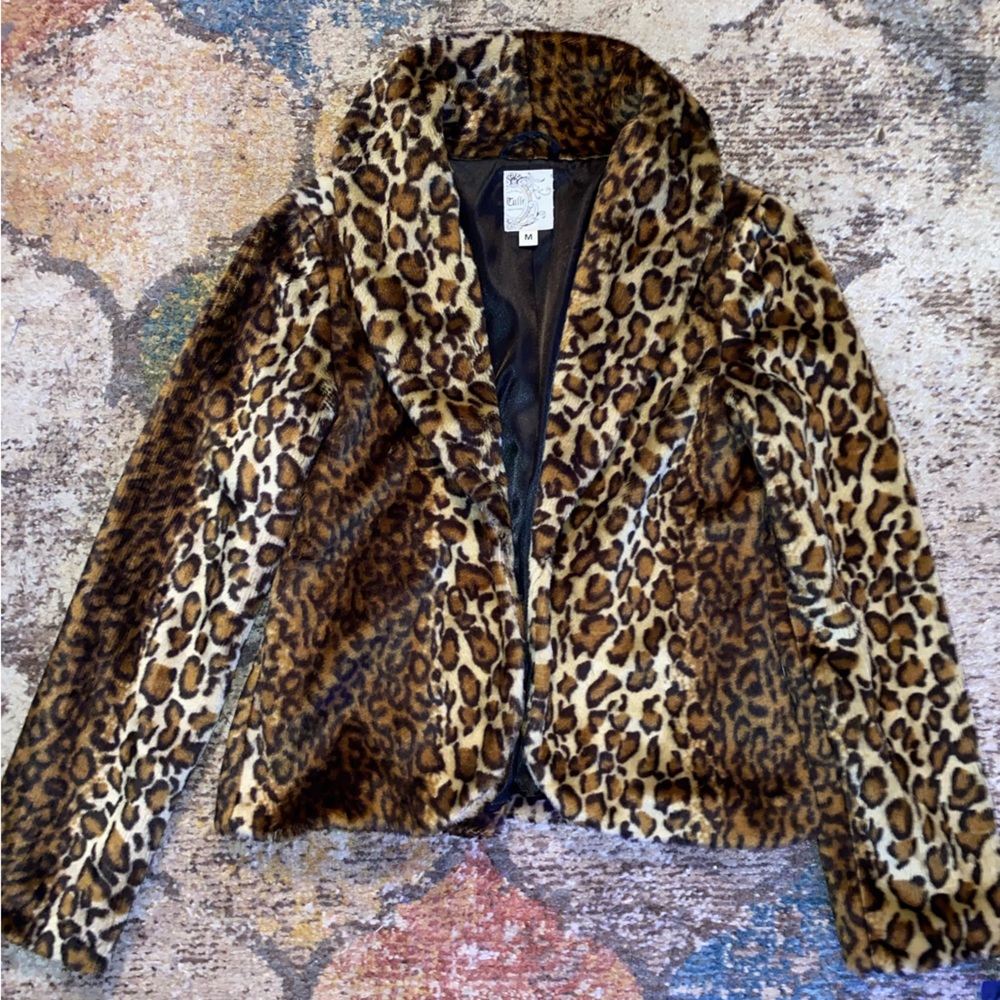 TULLE Cropped Faux Fur Leopard Jacket, Size Medium